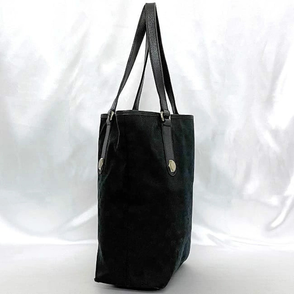 Gucci Black Bag Shoulder Leather Canvas GG Tote Bucket Black